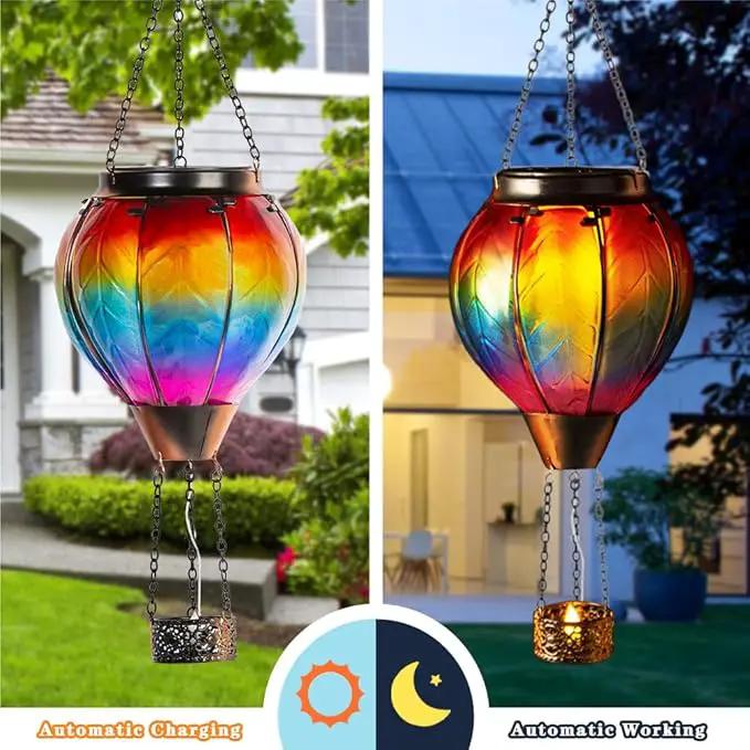 Starsoul 2 PC Rainbow Hot Air Balloon Solar Lantern with Flame Glass Outdoor Hanging Hot Air Balloon Solar Light Waterproof Garden Patio Yard Party Decorations by GreenHaven Gardens
