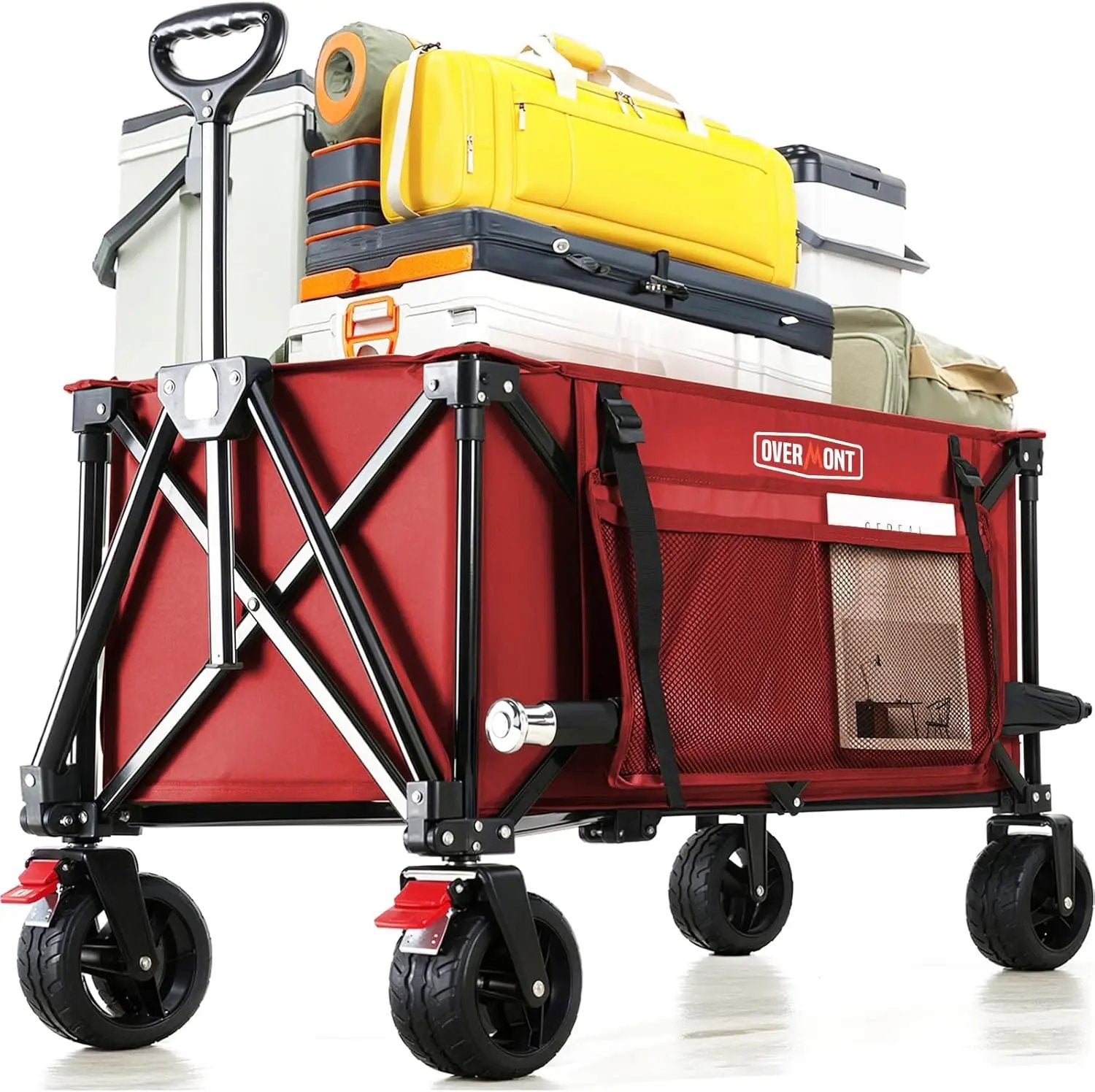 Overmont Collapsible Wagon Cart with Wheels - 180L Foldable Heavy Duty Wagon with Big All-Terrain Wheels - 330Lbs Weight Capacity with Side Pockets for Camping Sports Garden Grocery Shopping red by GreenHaven Gardens