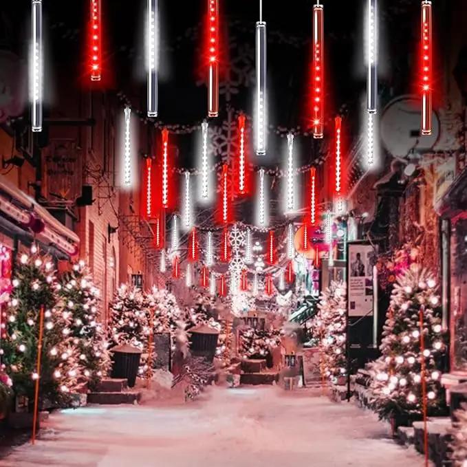 Solar Meteor Shower Lights Outdoor Waterproof, Christmas Decorations Lights Solar Powered, 16 Tubes 384LED Rain Drop Lights, Snow Cascading String Lights for Tree Party Garden Decor (Red and White) by GreenHaven Gardens