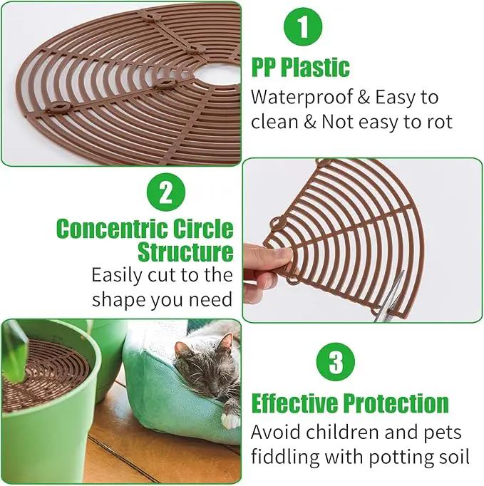 6 Pcs Plant Pot Grid Cover Protectors from Animals- Diameter 11.8" Cuttable Flower Pot Cover with 48 Stakes, Keep Cats Out of Potted Plants, Cat Digging Stopper Baby Safety Soil Cover for Indoor by GreenHaven Gardens