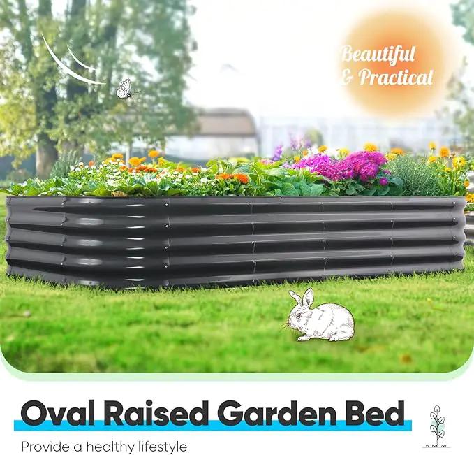 Quictent Galvanized Raised Garden Bed Kit, 6x3x1.5 ft Oval Metal Planter Box Tall for Vegetables Outdoor Backyard, Rubber Strip Edging Included, Dark Gray by GreenHaven Gardens