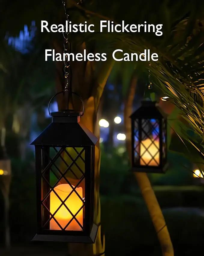 Homemory Solar Lanterns Outdoor Waterproof Hanging with Flickering Flameless Candles, 2 Pack 13'' Garden Outdoor Lantern Decorative for Patio Front Porch Backyard Balcony Cabin Outside Table(Black) by GreenHaven Gardens