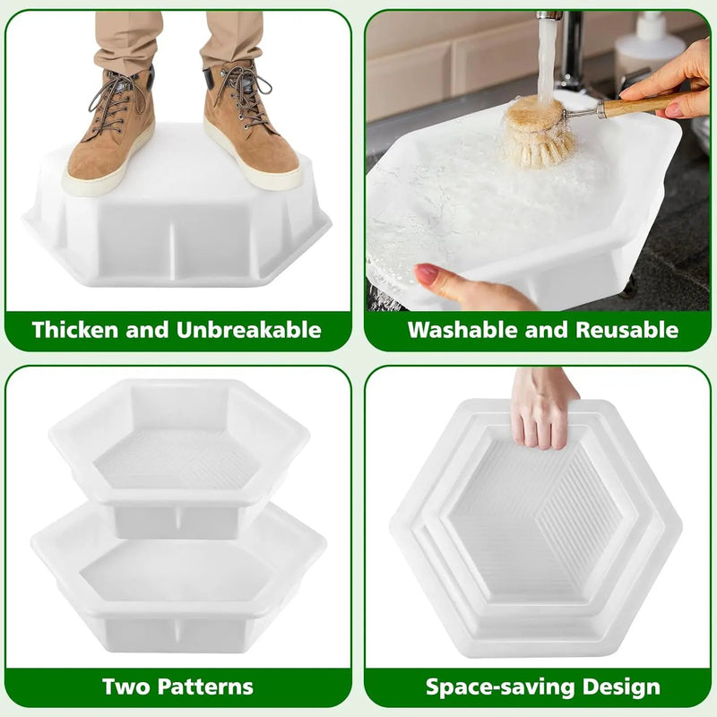 2 Size Hexagon Stepping Stone Mold, 9" /11.4" Reusable Cement Molds for Concrete, Plastic Concrete Molds for Walkways, Pavement and Garden by GreenHaven Gardens