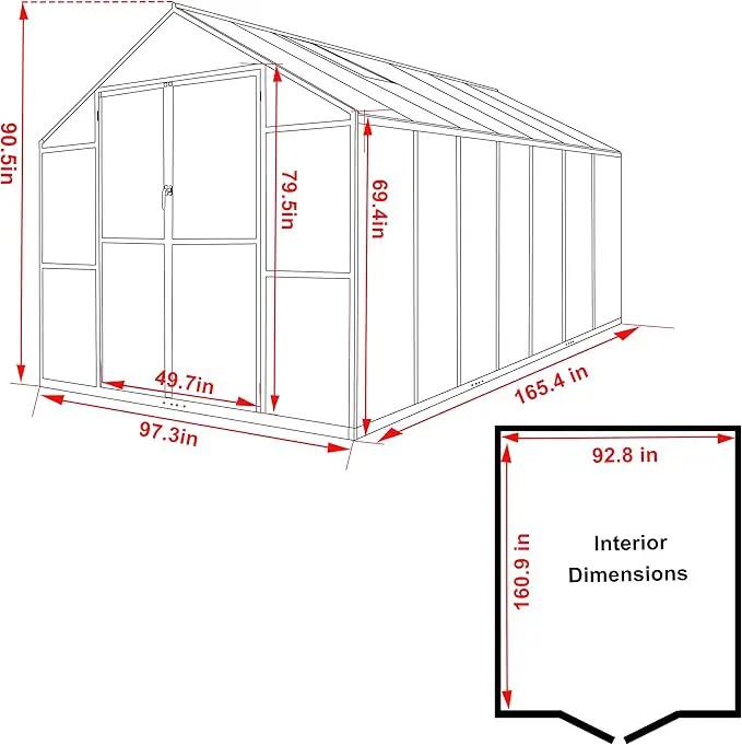 8x14 FT Green House for Outdoor, Polycarbonate Aluminum Walk-in Greenhouse Kit with Lockable Door and Adjustable Roof Vents, Backyard Garden in Winter, Gray by GreenHaven Gardens
