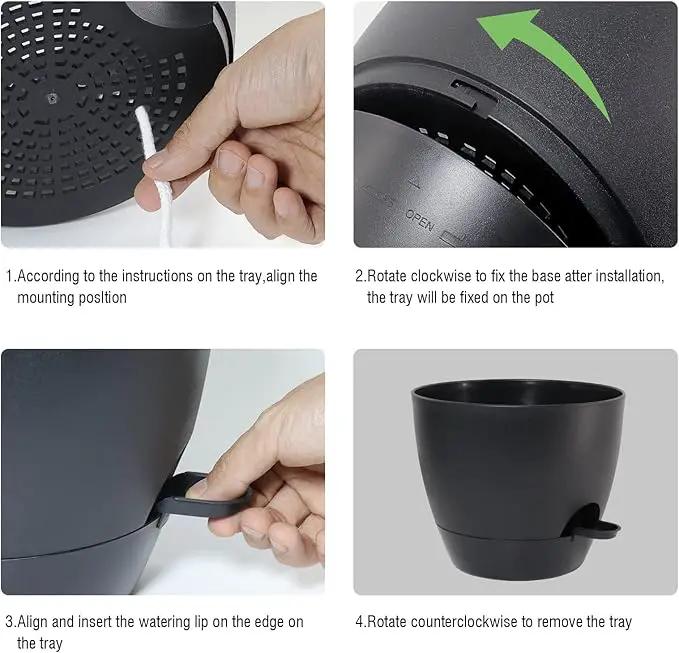 10/9/8 inch Self Watering Pots, Set of 3 Plastic Planters with Mesh Drainage Holes and Deep Reservoir for Indoor Outdoor Garden Plants and Flowers, Black by GreenHaven Gardens