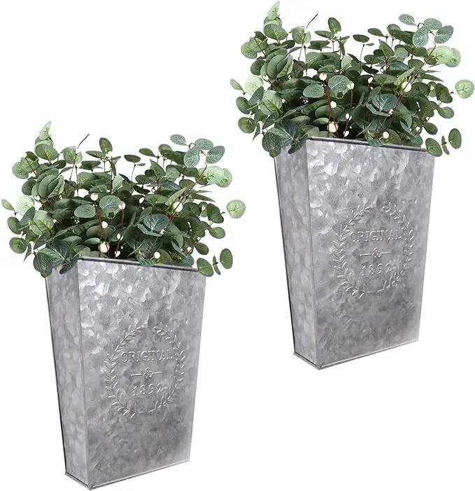LESEN Galvanized Metal Wall Planter,Farmhouse Wall Decor Hanging Wall Vase Pocket Planters Flowers Holder Country Rustic Home Wall Decor,Set of 2 by GreenHaven Gardens