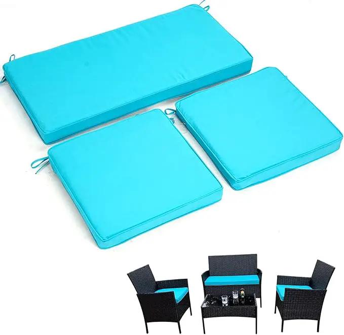 3-Pack Outdoor Patio Furniture Replacement Cushions Set–High-Elastic Sponge Cushions Fit 4-Piece Wicker Rattan Sofa, Loveseat & Chairs, 36x18x2 & 18x18x2, Waterproof, Fade-Resistant (Lake blue) by GreenHaven Gardens