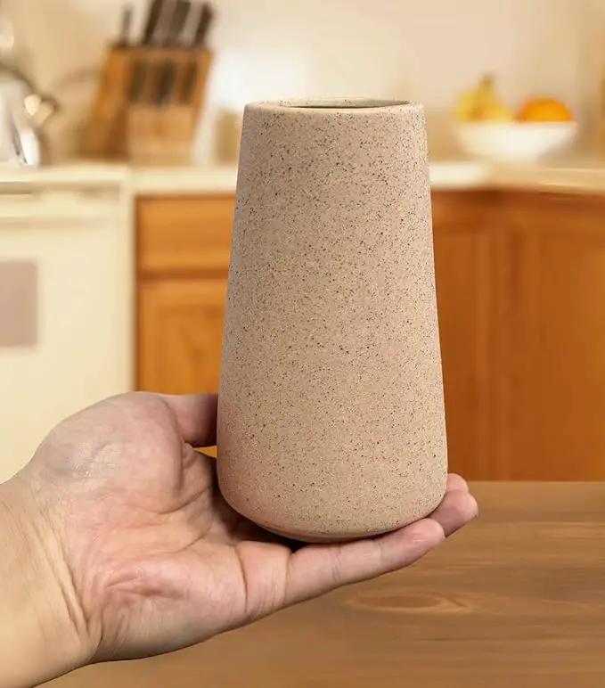 Simple Vase for Flowers Plants, Matte Vases for Modern Table Shelf Home Decor Wedding Boho Decor, 6" H Frosted Elegant Ceramic Vase for Pampas Grass Fluffy Stem Bouquet Lavender Flowers (Brown, 2) by GreenHaven Gardens