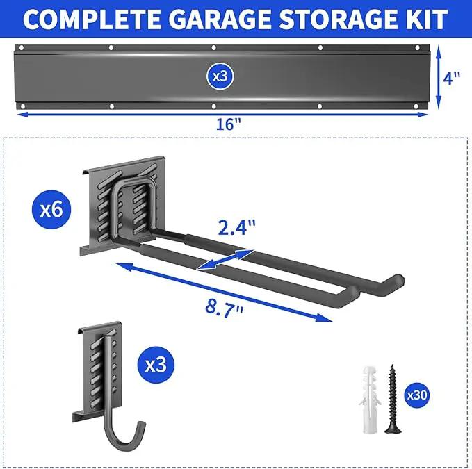 Garage Organization Tool Organizer Wall Mount, 48inch Heavy Duty Garden Tool organizer Storage System, Easy Install With 9 Adjustable Hooks, For Garage, Basement, Shed, Workshop(Black) by GreenHaven Gardens