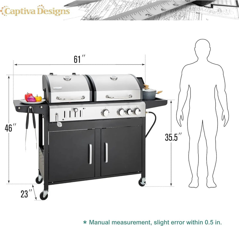 Captiva Designs Propane Gas Grill and Charcoal Grill Combo with Side Burner & Porcelain-Enameled Cast Iron Grate, Dual Fuel BBQ Grill for Outdoor Events & Backyard Barbecue, 690 SQIN Cooking Area by GreenHaven Gardens