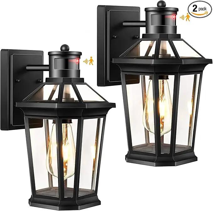 VIANIS Black 2 Pack Outdoor Lights for House, Dusk to Dawn Porch Light Lantern, Exterior Lighting for House Wall Mount, Motion Sensor Light Outside for Garage, Brightness Distance Adjustable by GreenHaven Gardens