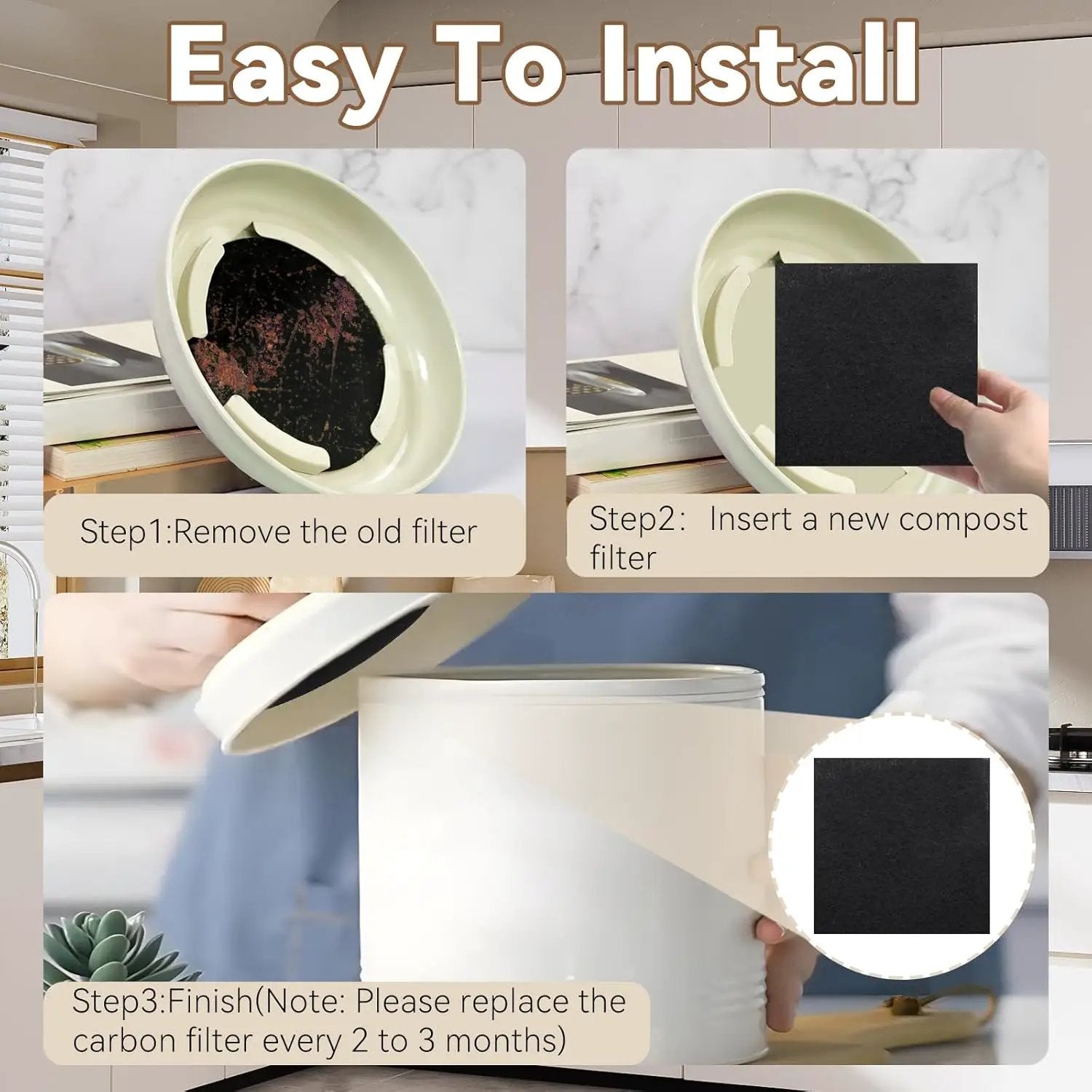 Biaungdo 6 Pack 5 Inch Sqaure Charcoal Filter Replacements, Black Kitchen Compost Bin Filters for Countertop Square Carbon Filter Bin Pail Replacement by GreenHaven Gardens