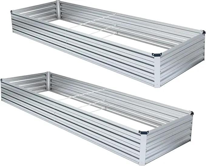2 Pack 8x4x1FT Galvanized Raised Garden Beds Kit Outdoor Metal Gardening Planter Box for Vegetable Elevated Flower Herbs,Silver by GreenHaven Gardens