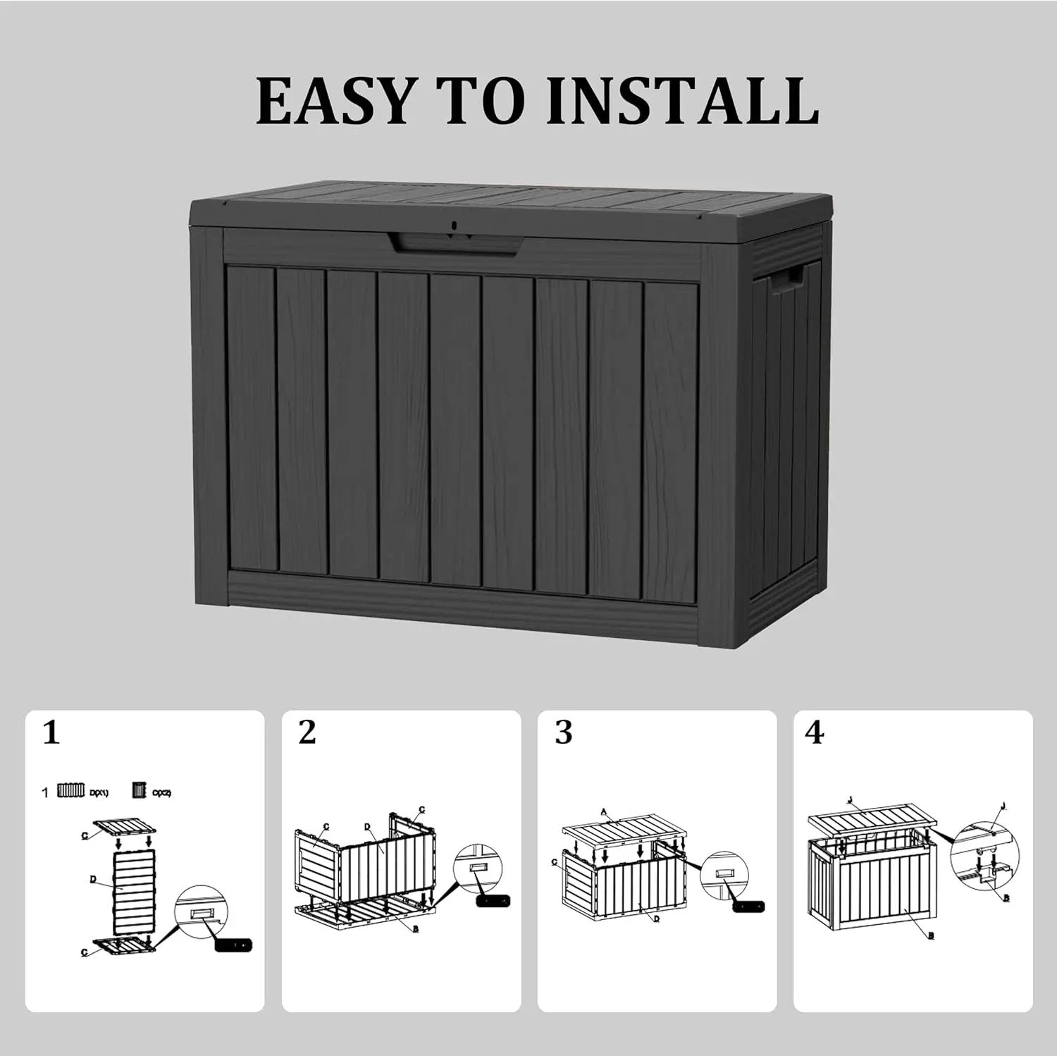 45 Gallon Waterproof Large Resin Deck Box Indoor/Outdoor Lockable Storage Container and Seating for Garden, Pool, and Patio (45 Gallon, Black) by GreenHaven Gardens