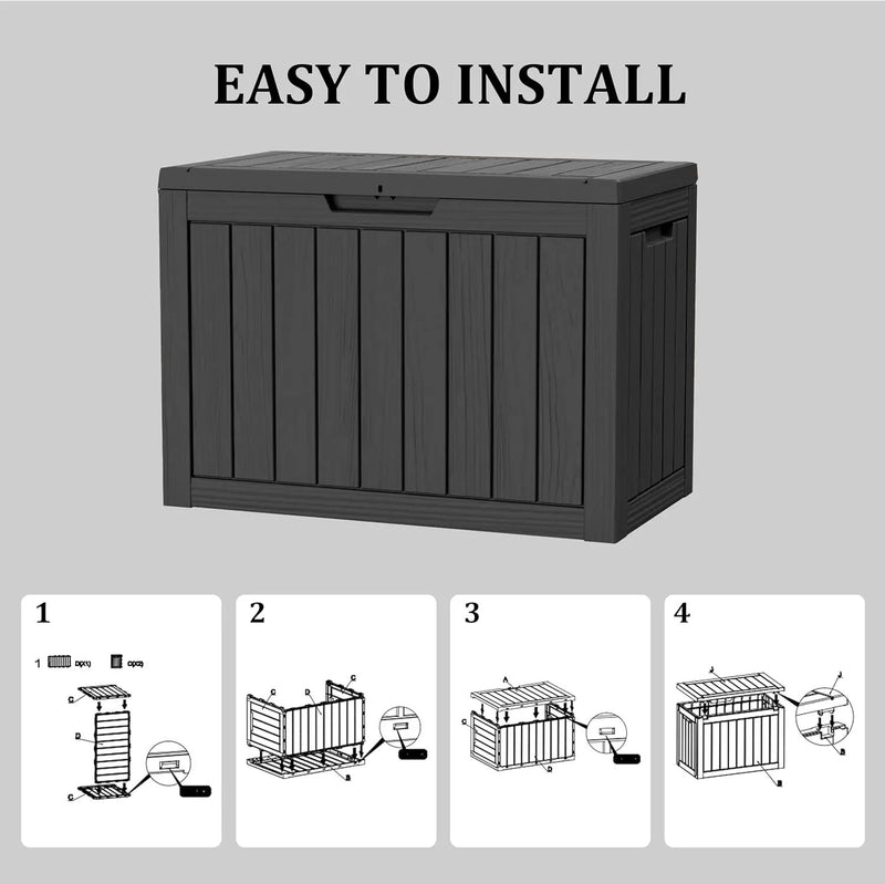 45 Gallon Waterproof Large Resin Deck Box Indoor/Outdoor Lockable Storage Container and Seating for Garden, Pool, and Patio (45 Gallon, Black) by GreenHaven Gardens