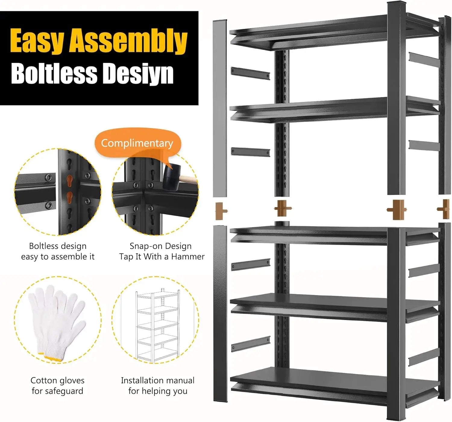 63" Heavy Duty Garage Shelving, 5-Tier Adjustable Storage Shelf, 2000lbs Capacity for Kitchen Garage Warehouse Organization by GreenHaven Gardens