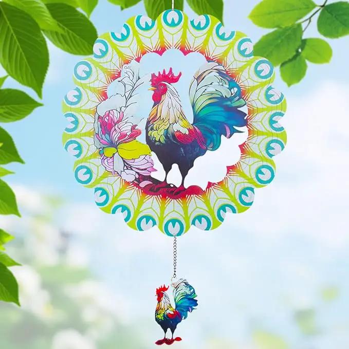 Wind Spinners Outdoor, FACIACC Rooster Metal 3D Hanging Garden Decor, 12-inch Stainless Steel Wind Spinner with Tail Spinner, Wind Sculptures for Indoor Patio Lawn Yard, Ornament Gift for Women/Men by GreenHaven Gardens