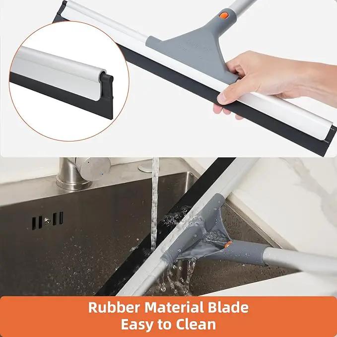 Eazer Floor Squeegee Broom: Heavy Duty Scrubber with Extendable 50.3'' Aluminum Pole and Rubber Blade for Kitchen, Swimming Pool, Concrete Floors,Shower,Tiles,Garages,Windows,Glass,Pet Hair Removal by GreenHaven Gardens