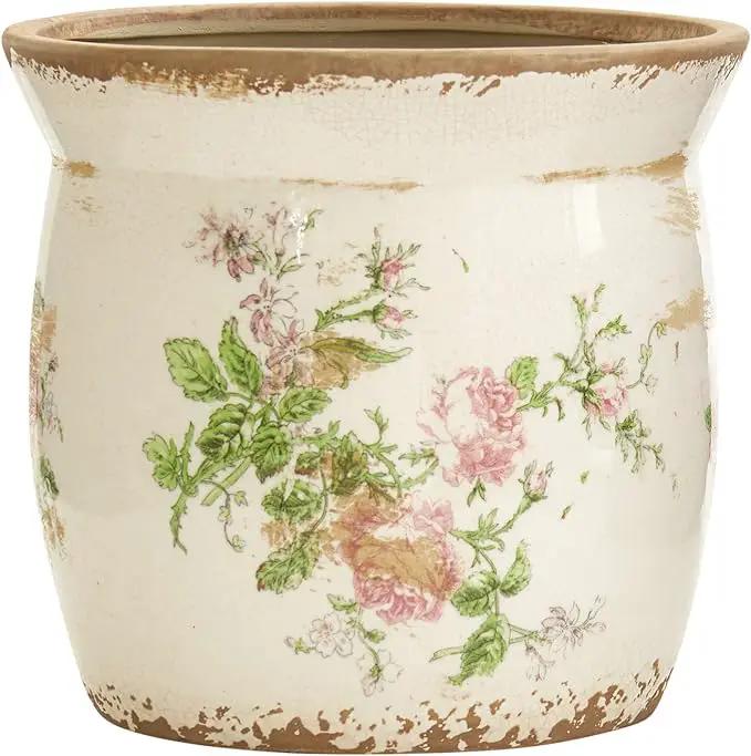 Nearly Natural 8in. Tuscan Ceramic Floral Print Planter by GreenHaven Gardens