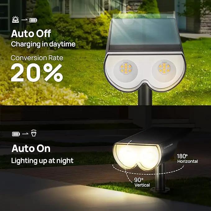 Solar Spot Lights Outdoor, Consciot 16 LEDs IP67 Waterproof Solar Outdoor Lights, Auto On/Off Solar Landscape Spotlights, 2-in-1 Adjustable Wall Lights for Garden Yard Pathway, 2 Pack (Warm White) by GreenHaven Gardens