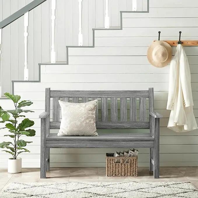 Outdoor Bench, 2-Person Garden Bench, Poly Lumber Patio Bench for Outdoors, Porch, and Park (Light Grey) by GreenHaven Gardens