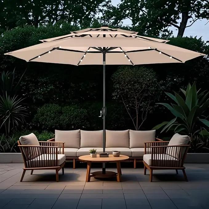 GREEN PARTY 10ft Outdoor Patio Umbrella, Auto-Tilt Market Table Umbrellas with Crank, 8 Sturdy Ribs & 1.5" Pole UV Protection for Garden Deck Backyard Pool by GreenHaven Gardens