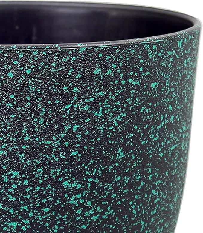 Plant Pots 10/9/8 inch, Set of 3 Modern Decorative Plastic Planters with Drainage Holes and Saucers for Garden House Plants, Flower Pots for Indoor Outdoor Plants, Black with Green Speckles by GreenHaven Gardens