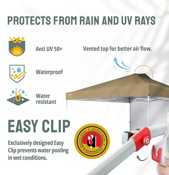 CROWN SHADES 12x12 Pop Up Canopy Tent Instant Commercial with 150D Silver Coated Fabric Including 1 Removable Sidewall, 4 Ropes, 8 Stakes, Weight Bags, STO 'N Go Bag, Beige by GreenHaven Gardens