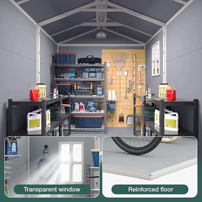 Storage Shed Plastic Outdoor Storage Shed Waterproof Container House with Lockable Door and Transparent Window for Garden, Lawn, Backyard, Patio (6x8FT) by GreenHaven Gardens
