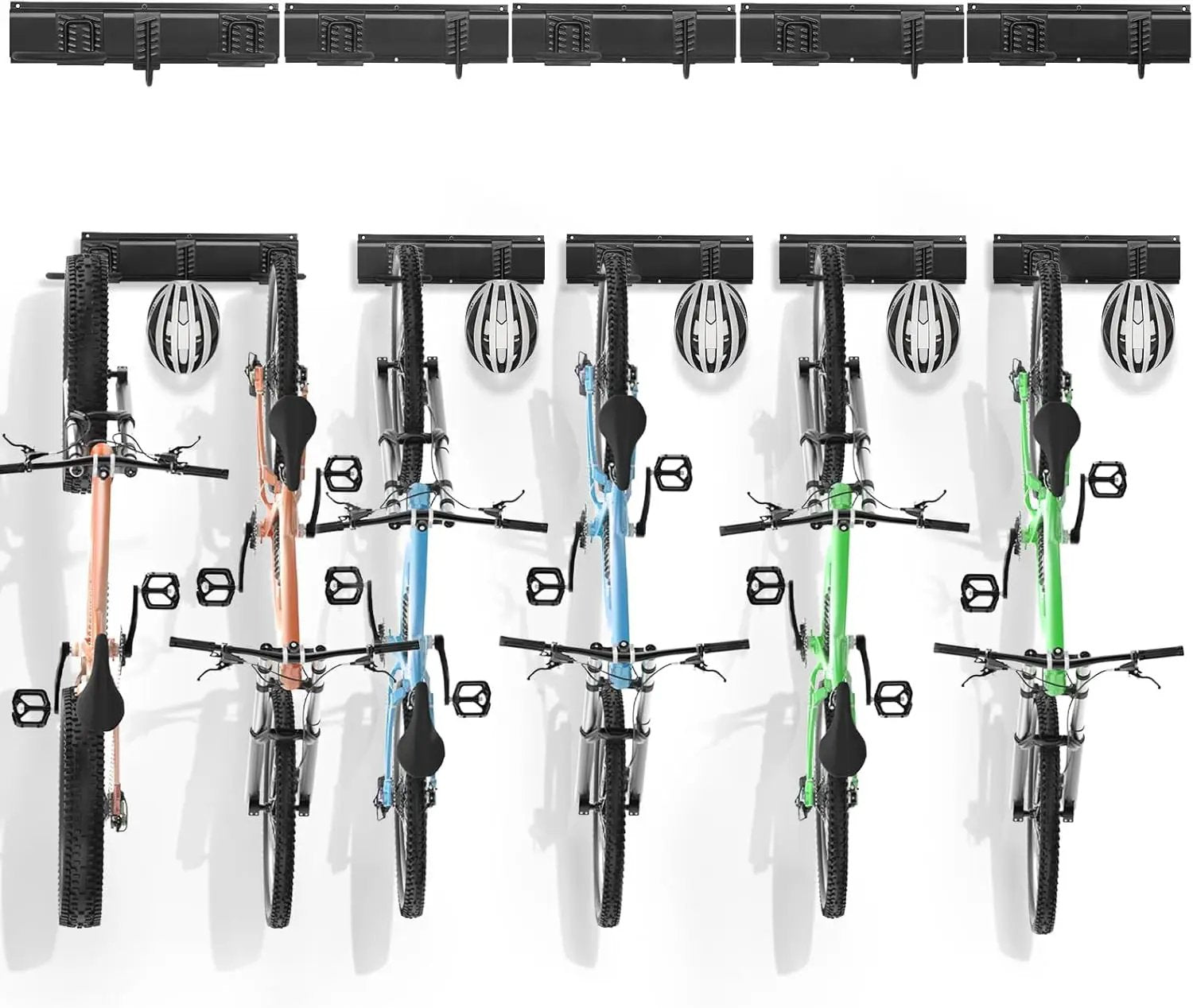 VEVOR Bike Storage Rack, 6 Bike Racks and 5 Helmets Hooks, Wall Mount Bike Storage Hanger, Home & Garage Organizer, Customizable for Various Bike Sizes, Adjustable Holder, Holds Up to 300 lbs, 85-inch