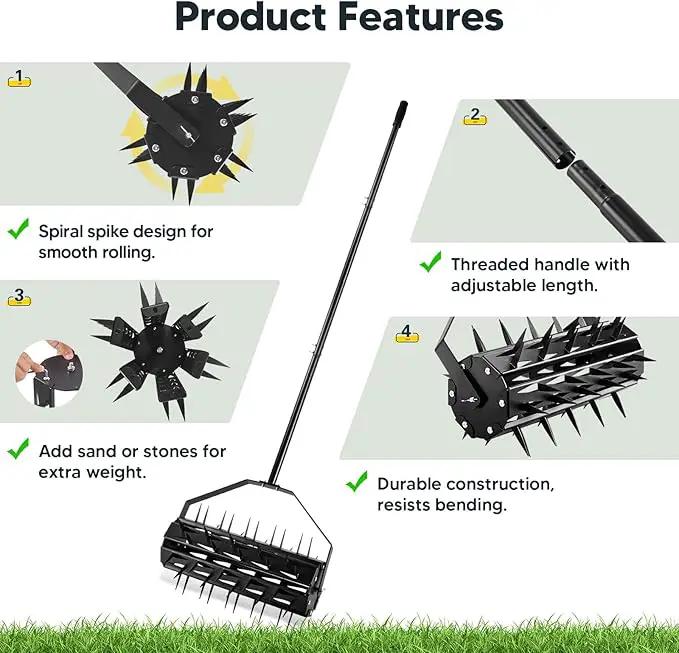 Rolling Lawn Aerator, Rotary Spike Lawn Aerator, Heavy Duty Manual Aerator Lawn Tool, 17-Inch Push Spike Aerator Roller with Adjustable Steel Handle for Garden, Lawns, Patio and Yard Grass Aeration by GreenHaven Gardens