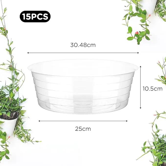 Hoolerry Plastic Plant Saucer Clear Deep Drip Tray Thickened Clear Plant Saucers Trays for Pots Deep Drip Trays for Home Garden Indoor and Outdoor Potted(15 Pcs,12 Inch) by GreenHaven Gardens