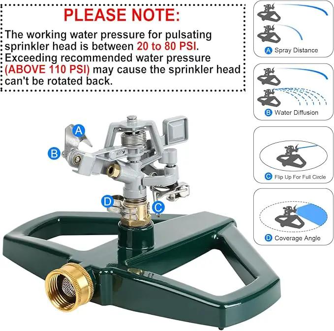 STYDDI Heavy Duty Impact Pulsating Sprinkler for Yard, All Metal Adjustable Rotating Circular Impulse Lawn Sprinkler for Medium to Large Areas, Lawn and Garden, Coverage up to 5,800 Sq. Ft by GreenHaven Gardens