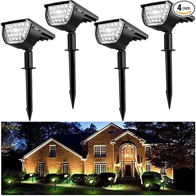 Jior Solar Landscape Spotlights Outdoor 32 LED IP65 Waterproof Solar Powered Wall Lights 2-in-1 Adjustable Outside Lights for Garden Yard Driveway Walkway Pool Patio 4 Pack (Cold White) by GreenHaven Gardens