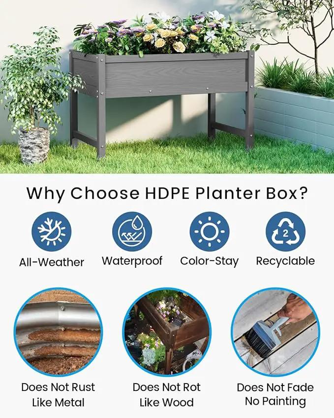 HDPE Raised Garden Bed with Legs, Outdoor Weather-Resistant Elevated Planter Box Stand for Seeds, Herbs, Flowers, Vegetables (Grey) by GreenHaven Gardens