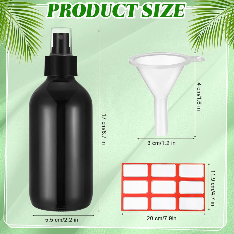 Norme 12 Pcs 8 oz Glass Spray Bottles with Funnels and Labels Refillable Cosmetic Empty Spray Bottles with Sprayer Containers for Essential Oil Cleaning Solutions(Black,Stylish) by GreenHaven Gardens