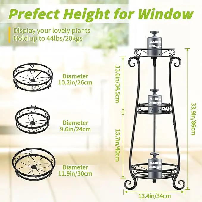 KMOTASUO 3 Tier Metal Plant Stand Indoor, 34 Inch Tall Corner Plant Stands for Indoor Plants, Flower Pot Holder Shelf Display Rack for Balcony Garden Patio Living Room(Black) by GreenHaven Gardens