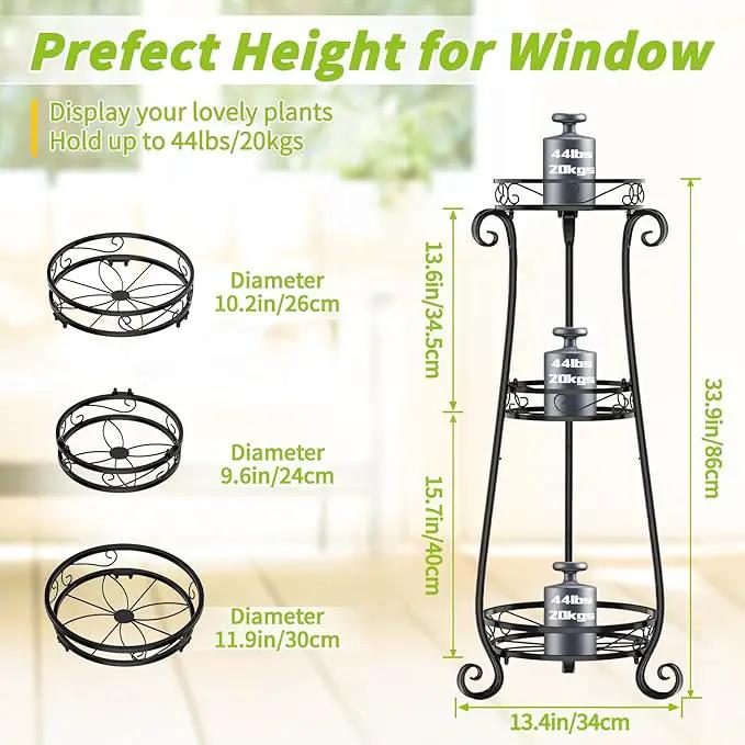 KMOTASUO 3 Tier Metal Plant Stand Indoor, 34 Inch Tall Corner Plant Stands for Indoor Plants, Flower Pot Holder Shelf Display Rack for Balcony Garden Patio Living Room(Black) by GreenHaven Gardens