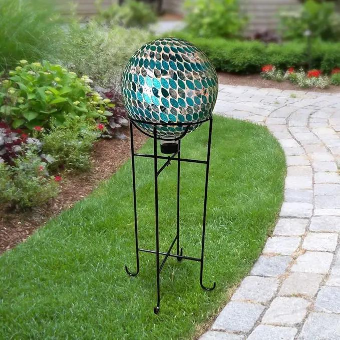 Alpine Corporation 10" Diameter Indoor/Outdoor Glass Mosaic Gazing Globe Yard Decoration, Blue Mosaic Petals Design by GreenHaven Gardens