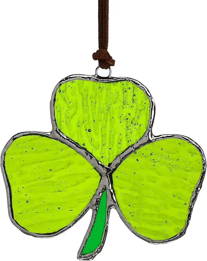 Handmade Stained Glass Shamrock Sun Catcher Window Hanging Irish Suncatcher St. Patrick's Day Decor for Home Green Clover Flower Stained Glass Window Panels for Window 3inch by GreenHaven Gardens