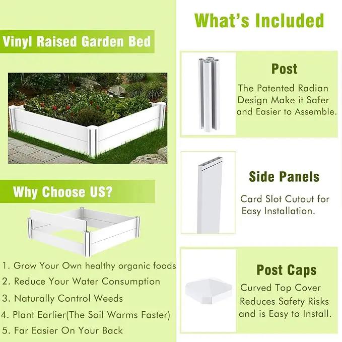 4'x4' White Vinyl Raised Garden Bed Kit, Outdoor Above Ground Garden Box for Growing Vegetables, Flowers, Herbs, DIY Gardening, Whelping Pen and More by GreenHaven Gardens