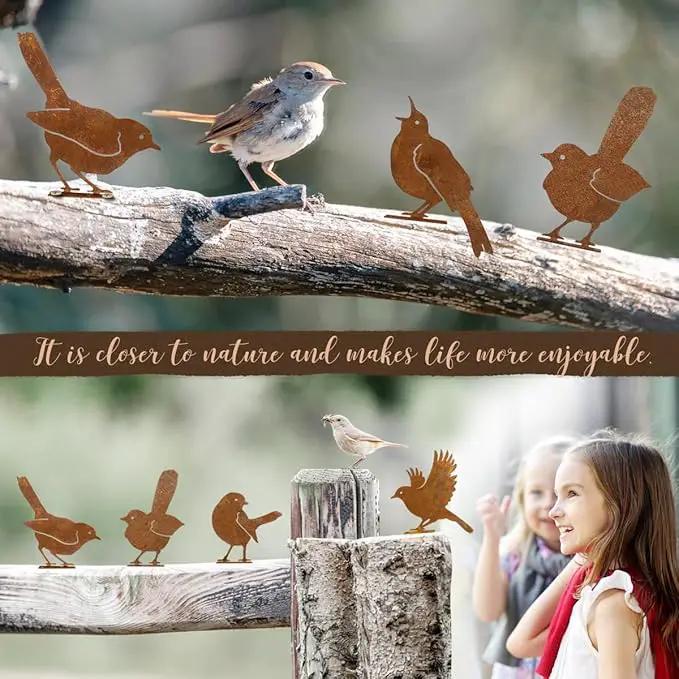 5PCS Rusty Birds Decoration, Metal Birds Yard Decor, Metal Birds Craft Statue Ornaments - Garden Sculptures and Yard Art, Fence Decorations Outdoor by GreenHaven Gardens
