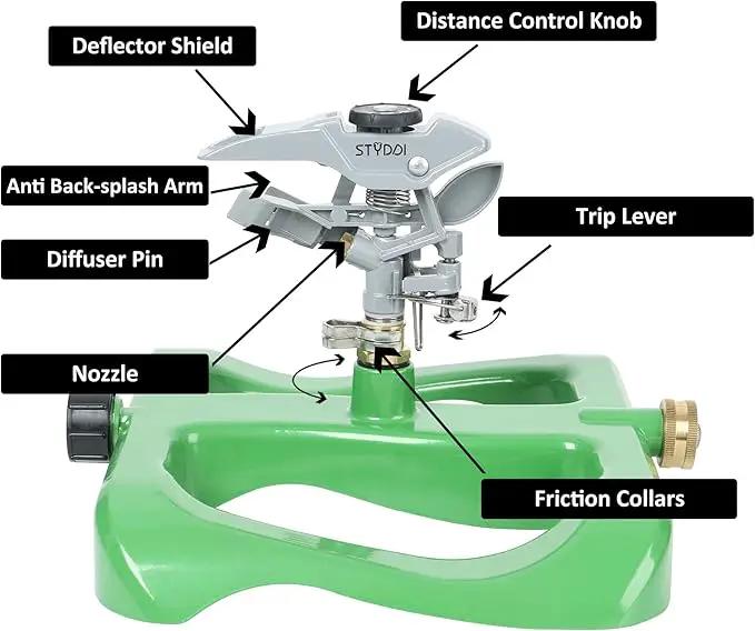 STYDDI Deluxe Pulsating Impact Sprinkler with Heavy Duty Metal Base, Pro Metal Adjustable Circular Water Sprinkler for Medium to Large Lawn, Yard, Garden and Large Areas, Coverage up to 6,360 Sq. ft by GreenHaven Gardens