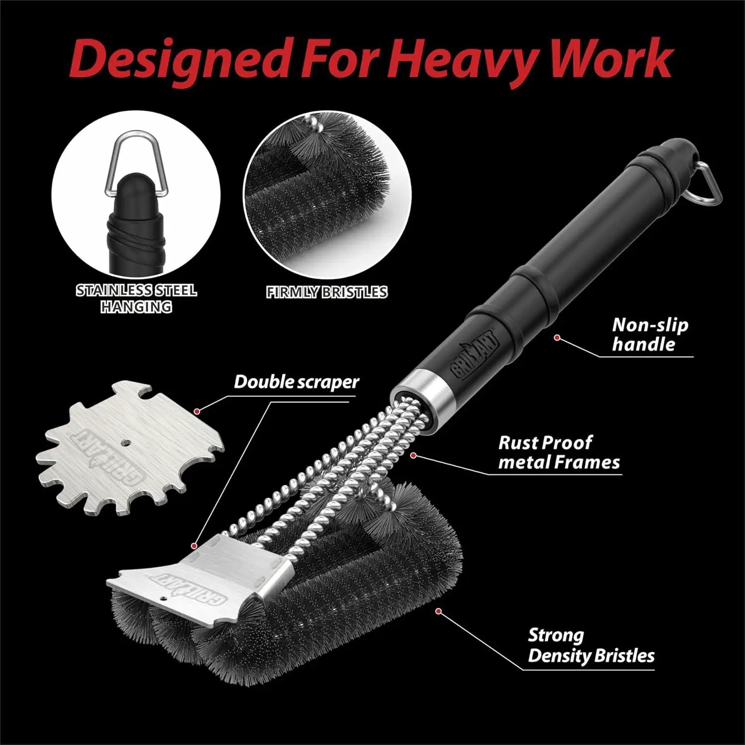 GRILLART Grill Brush and Scraper,18 Inch BBQ Grill Cleaning Brush Kit, Safe Wire Scrubber, Universal Fit BBQ Cleaner Accessories for All Grates by GreenHaven Gardens