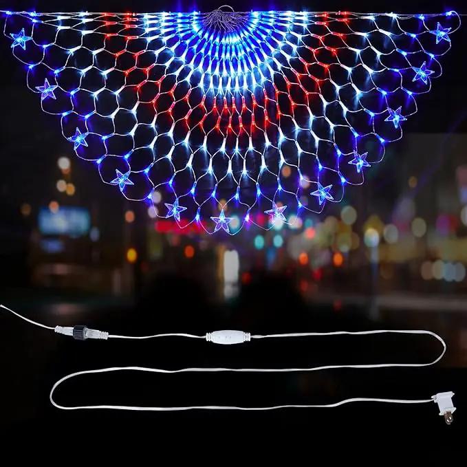 Family Patriotic American Flag String Lights - 250 LED Half Fan Shaped Outdoor Waterproof Lights, 4th of July Decorations, Independence Day, Memorial Day, USA 2pcs by GreenHaven Gardens