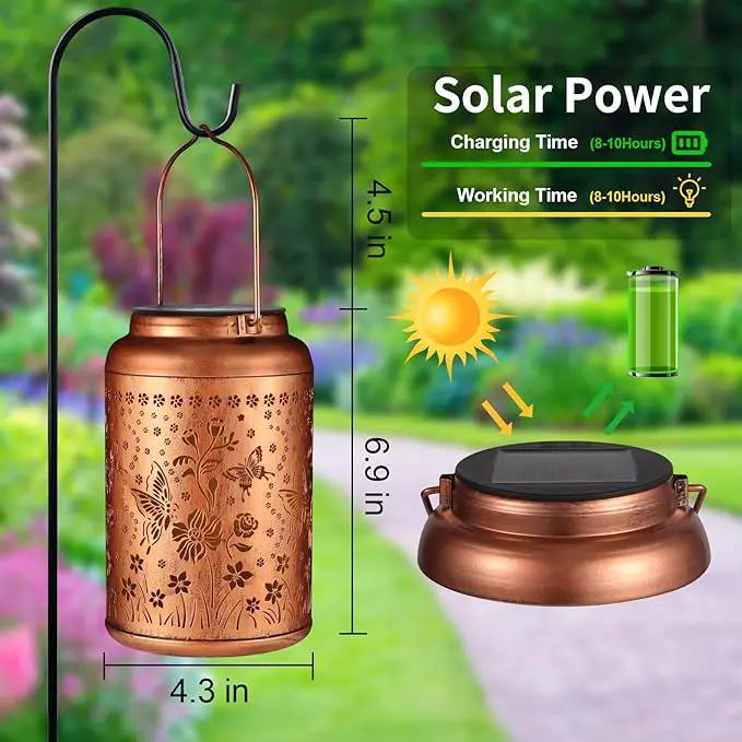 Solar Lantern Outdoor Hanging Lights Christmas Birthday Gifts for Women Mom and Grandma Butterfly Flower Metal Garden Decor Outside Waterproof LED Solar Lanterns for Patio, Yard, Pathway,Landscape by GreenHaven Gardens