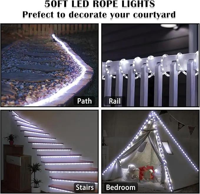 50Ft 600 LED Rope Lights Outdoor, White Flexible Tube Light Waterproof Plug in 8 Modes Timer Memory, Permanent String Lights for Tree,Pool, Bedroom, Fence, Garden, Indoor, Outside Decorations by GreenHaven Gardens