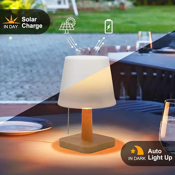 pearlstar Solar Table Lamp Outdoor - 2 Pack LED Waterproof Cordless Solar Desk Lamp with Pull Chain 2 Lighting Modes, Auto ON/Off for Outside Patio Coffee Table Garden Bedroom Living Room(White) by GreenHaven Gardens