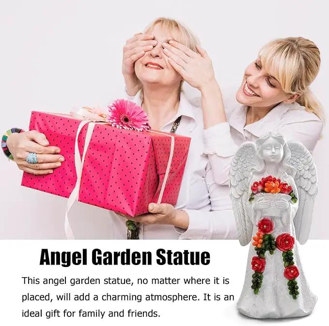 Angel Garden Statue Figurines Light Decoration Outdoor Solar Angels with 8 Led Lights Outside Resin Sculpture Art Decor Patio Lawn Yard Housewarming Gifts for Women Grandma Mom
