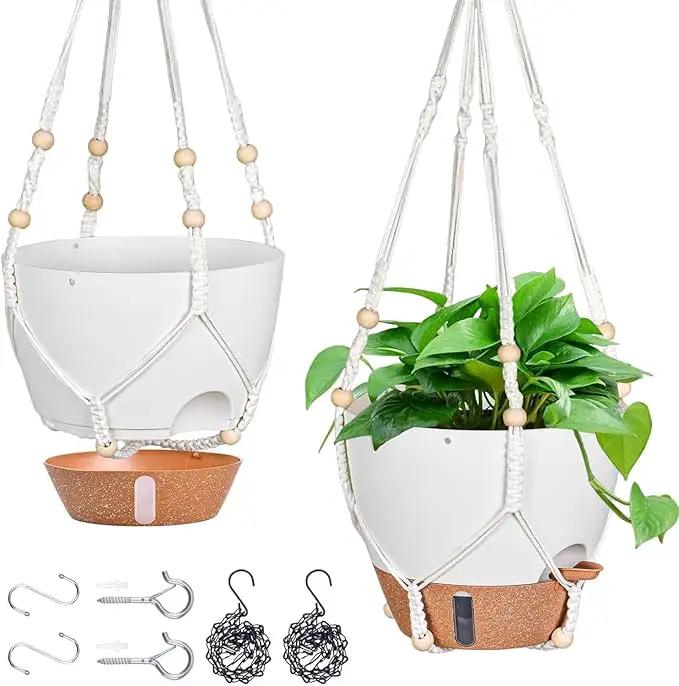 10 Inch Hanging Planters for Indoor Plants & Outdoor - 2 Pack Self-Watering Hanging Pots with Drainage Holes, Visual Reservoir, 2 Hangers - Self-Watering Hanging Baskets Flower Pots by GreenHaven Gardens